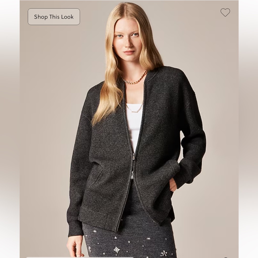 J.Crew Full-zip flight sweater-jacket Hthr Charcoal